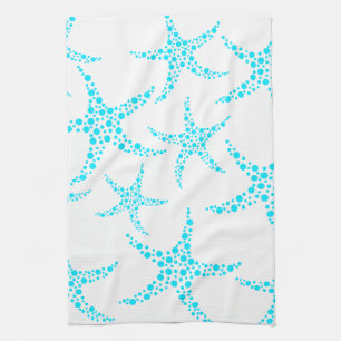 Dotty Starfish Pattern in Turquoise and White. Theedoek