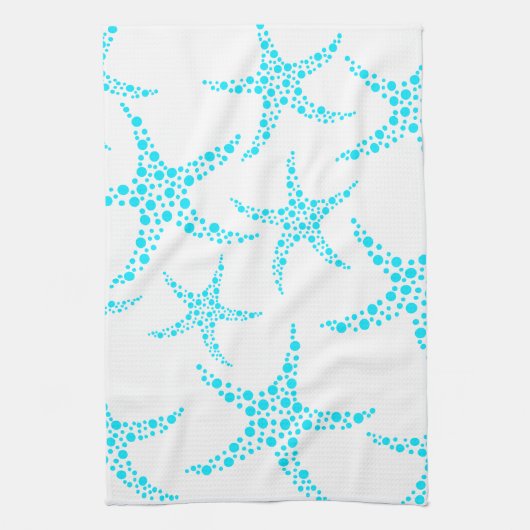 Dotty Starfish Pattern in Turquoise and White. Theedoek (Verticaal)