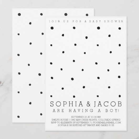 Dotty Stippen Baby shower Uitnodiging (Voorkant / Achterkant)