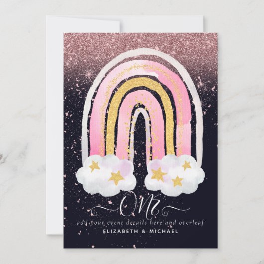 DOUANE 1stBIRTHDAY Girly PInk Gold Glitter Rainbow (Voorkant)