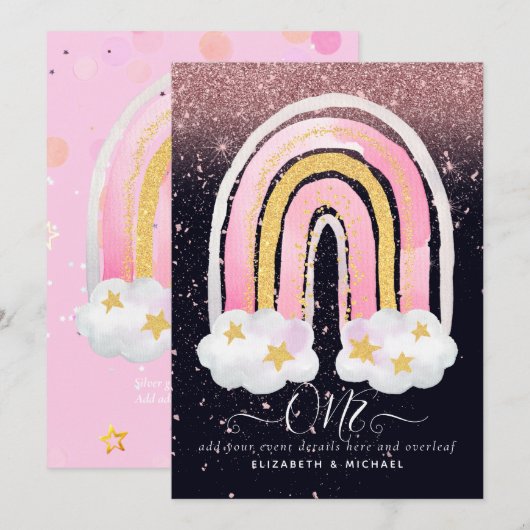 DOUANE 1stBIRTHDAY Girly PInk Gold Glitter Rainbow (Voorkant / Achterkant)