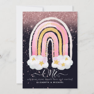 DOUANE 1stBIRTHDAY Girly PInk Gold Glitter Rainbow