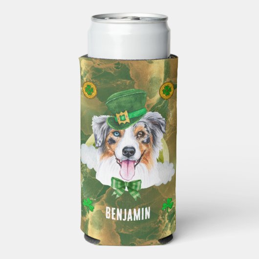 Douane Australian Shepherd Gold St. Patricks Day Seltzer Blikjeskoeler (Seltzer Achterkant)