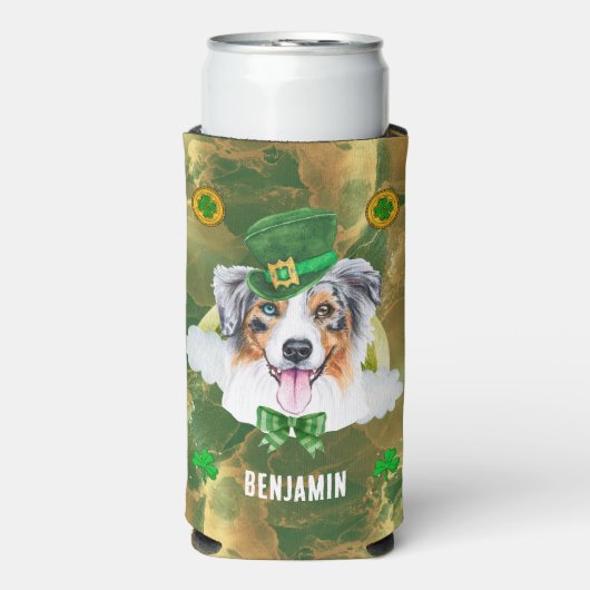 Douane Australian Shepherd Gold St. Patricks Day Seltzer Blikjeskoeler (Seltzer Voorkant)