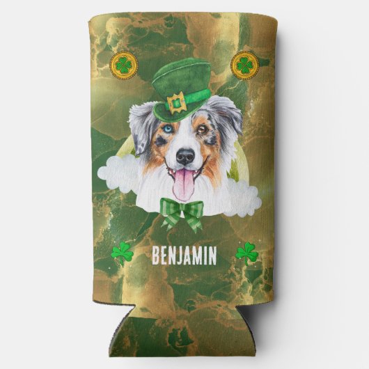 Douane Australian Shepherd Gold St. Patricks Day Seltzer Blikjeskoeler (Achterkant)