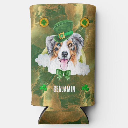 Douane Australian Shepherd Gold St. Patricks Day Seltzer Blikjeskoeler (Voorkant)