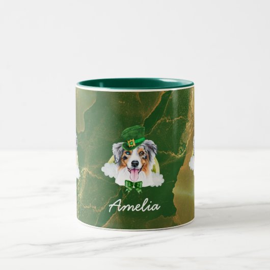 Douane Australian Shepherd Gold St. Patricks Day Tweekleurige Koffiemok (Center)
