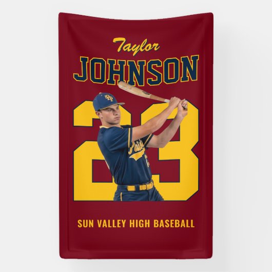 Douane Baseball Speler Nummer Aangepaste Foto Spandoek (Verticaal)
