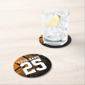 Douane-basketbalnummer en naam ronde kartonnen onderzetter (Insitu)