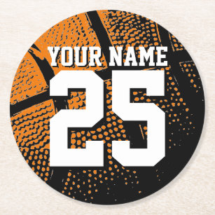 Douane-basketbalnummer en naam ronde kartonnen onderzetter