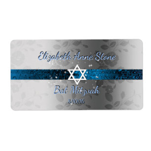 Douane, Bat Mitzvah, Blauw & Zilver, Waterfles Etiket