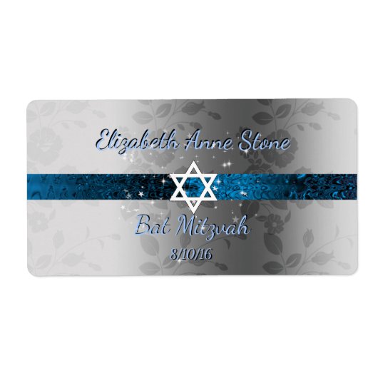 Douane, Bat Mitzvah, Blauw & Zilver, Waterfles Etiket (Voorkant)