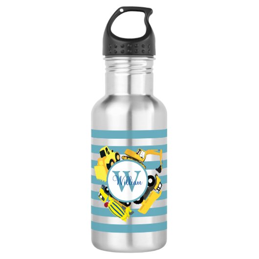 Douane Bouwtrucks Blauwe Streep Waterfles (Voorkant)