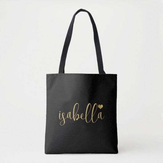 Douane bruidsmeisje gouden script naam zwart tote bag (Voorkant)