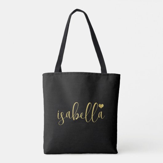 Douane bruidsmeisje gouden script naam zwart tote bag (Achterkant)
