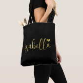 Douane bruidsmeisje gouden script naam zwart tote bag (Dichtbij)