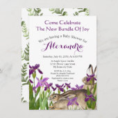 Douane Bunny Rabbit Paars Iris Floral Baby shower (Voorkant / Achterkant)