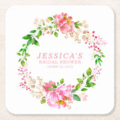 Douane Cute Pink Waterverf Flowers Shower Name Kartonnen Onderzetters (Voorkant)