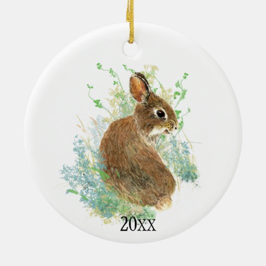 Douane-datum van de douanedatum van het konijnenpa keramisch ornament (Achterkant)