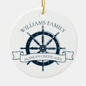 Douane Familie Cruise Ship Nautical Wheel Monogram Keramisch Ornament (Voorkant)