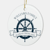 Douane Familie Cruise Ship Nautical Wheel Monogram Keramisch Ornament (Links)