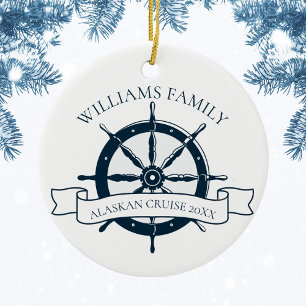 Douane Familie Cruise Ship Nautical Wheel Monogram Keramisch Ornament