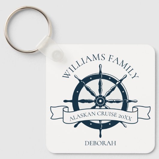 Douane Familie Cruise Ship Nautical Wheel Monogram Sleutelhanger (Voorkant)