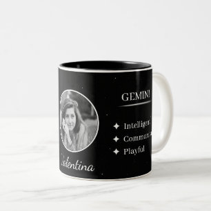 Douane Foto & Naam Gemini Sterrenbeeld Eigenschap Tweekleurige Koffiemok