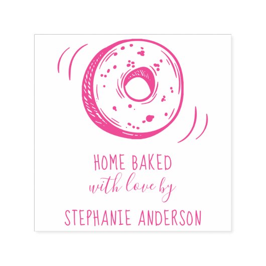 Douane Fuchsia Hand-draw Doughnut Home Bked Zelfinktende Stempel (Design)