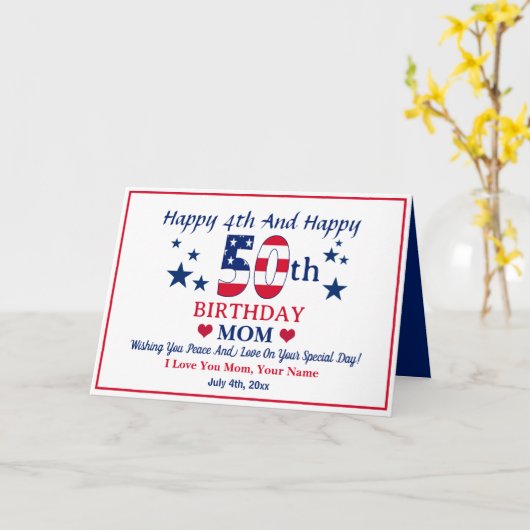 Douane Gelukkige 4th van Juli & Gelukkige 50ste Ve Kaart (Gele Bloem)