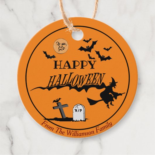 Douane Halloween Name Witch Bats Spooky Gift Bedankjes Labels (Voorkant)