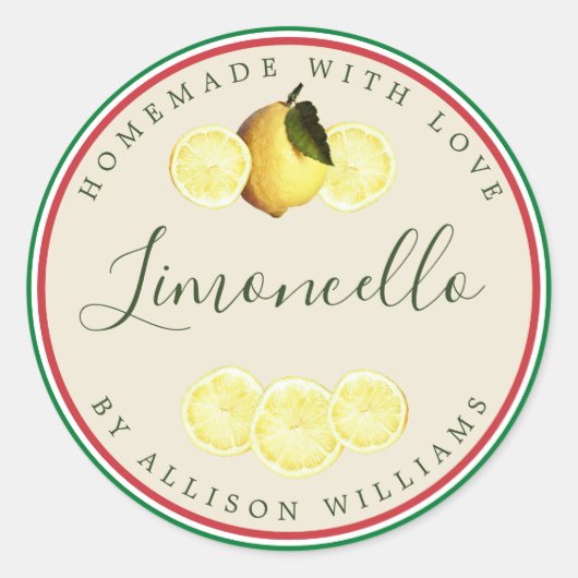 Douane Homemade Limoncello Italiaanse vlag Tricolo Ronde Sticker (Voorkant)