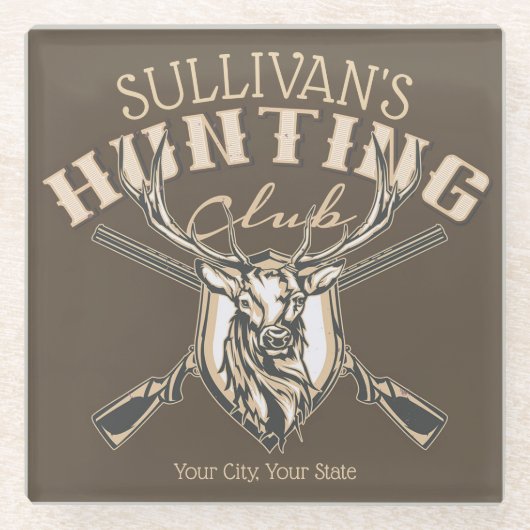 Douane Hunter NAME Deer Trophy Rifle Hunting Club Glazen Onderzetter (Voorkant)