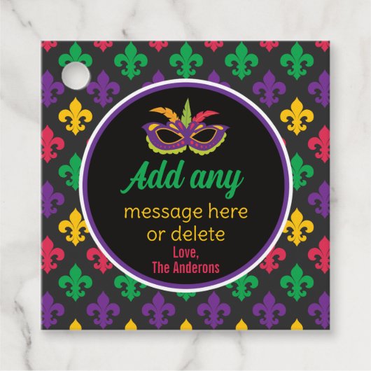 DOUANE Mardi Gras Thema Party Festive Fleur De Lis Bedankjes Labels (Voorkant)
