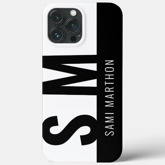 Douane Moderne Zwart-wit Schoon Monogrammed Case-Mate iPhone Case (Achterkant)