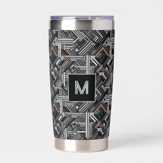 Douane Monogram Industrieel Patroon Geïsoleerde Drinkbeker (Voorkant)