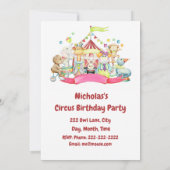 Douane Naam Circus Birthday Party Invitation Kaart (Achterkant)
