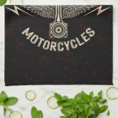 Douane Naam Motor Zuiger Vleugels Biker Garage Theedoek (Gevouwen)