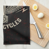 Douane Naam Motor Zuiger Vleugels Biker Garage Theedoek (Quarter Fold)