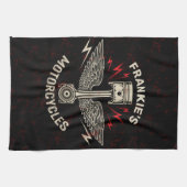 Douane Naam Motor Zuiger Vleugels Biker Garage Theedoek (Horizontaal)