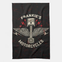 Douane Naam Motor Zuiger Vleugels Biker Garage