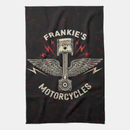 Douane Naam Motor Zuiger Vleugels Biker Garage Theedoek