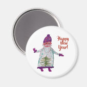 Douane Nieuwjaar, Kerstman Ronde Magneet (Voorkant / Achterkant)