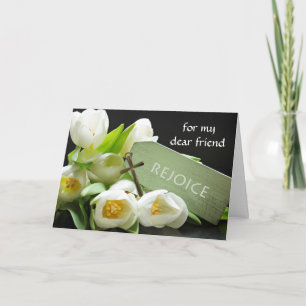 Douane Pasen voor Vriend, Wit Tulpen en Kruis Feestdagen Kaart