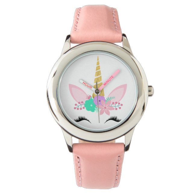 DOUANE PASTEL PINK SMILING UNICORN WATCH HORLOGE (Voorkant)