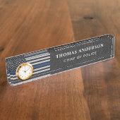 Douane Politieagent  Dunne Blauwe Lijn Klok Naambordje (Zijkant)