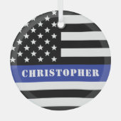 Douane Politieagent Thin Blue Line Police Dept. Glas Ornament (Voorkant)