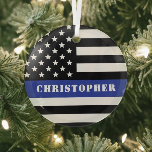 Douane Politieagent Thin Blue Line Police Dept. Glas Ornament (Insitu)
