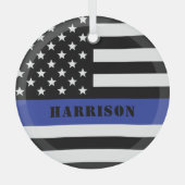 Douane Politieagent Thin Blue Line Police Dept. Glas Ornament (Voorkant)