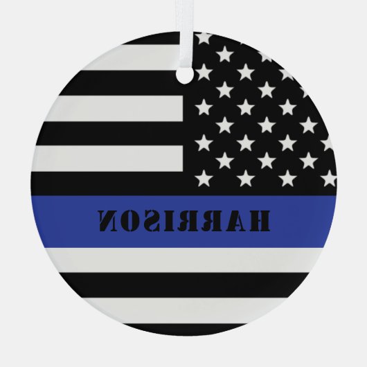 Douane Politieagent Thin Blue Line Police Dept. Glas Ornament (Achterkant)